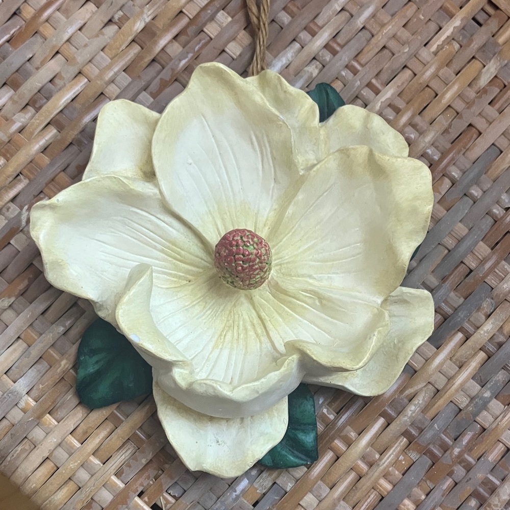 Large 6.5” magnolia flower 3D painted plaster wall art